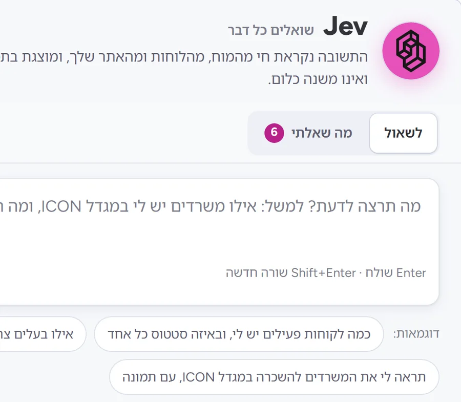 המסך של Jev: שדה-שאלה ודוגמאות לשאלות